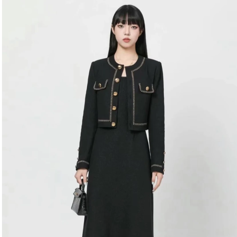 GIRDEAR/哥弟时尚气质百搭高级感圆领撞色长袖小香外套女 1400677