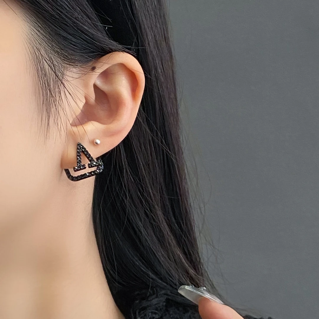 925银针 一款两戴暗黑系V型耳环欧美冷淡风耳环耳饰E0564