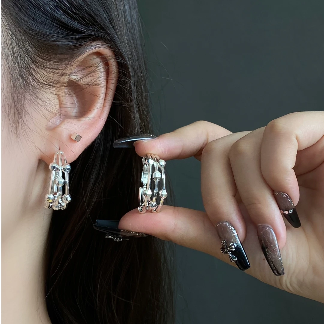 银色多层珠珠简约耳扣小众ins冷淡风设计师耳环耳饰E0245