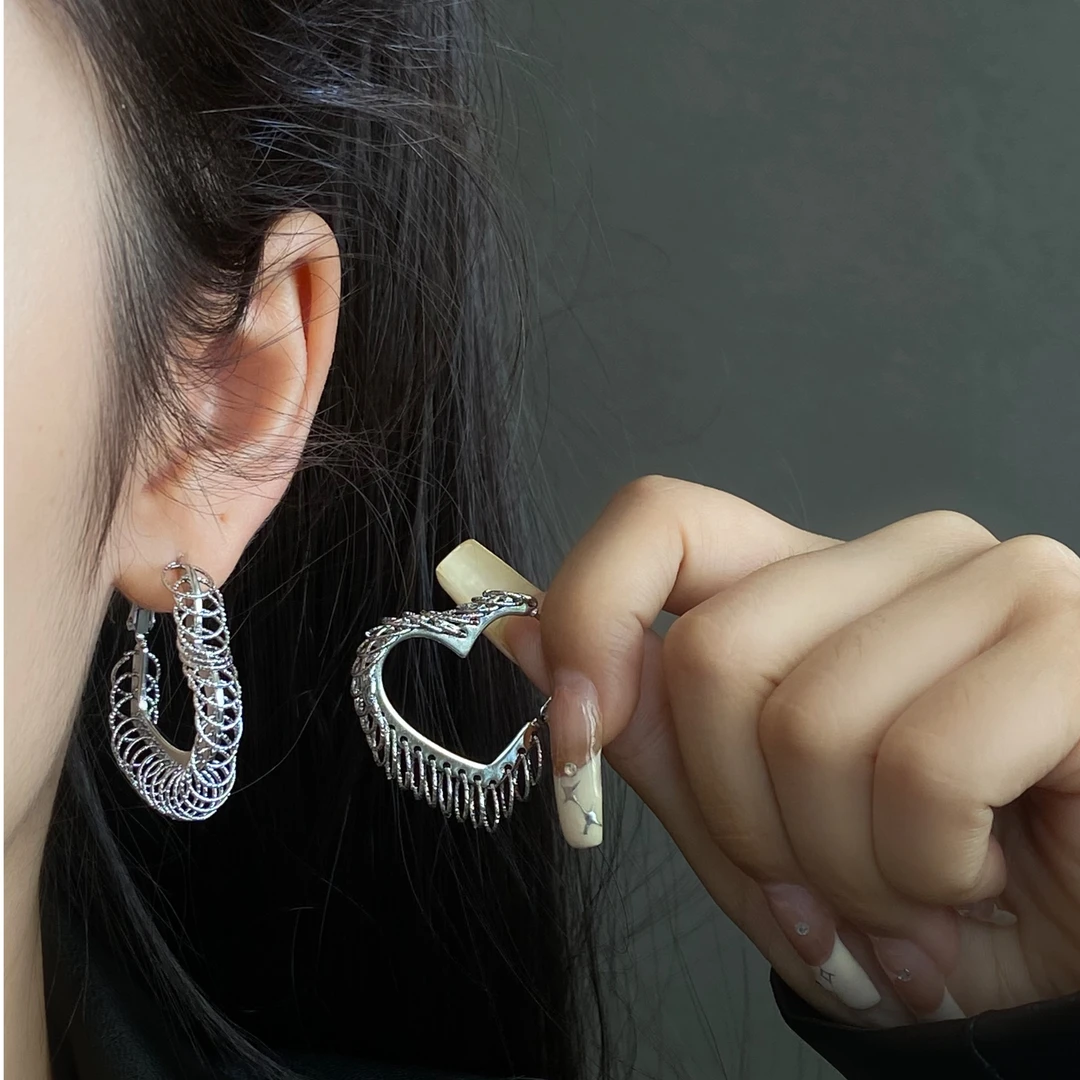 时尚爱心多圈耳扣韩系复古气质百搭耳环E0361小众耳饰