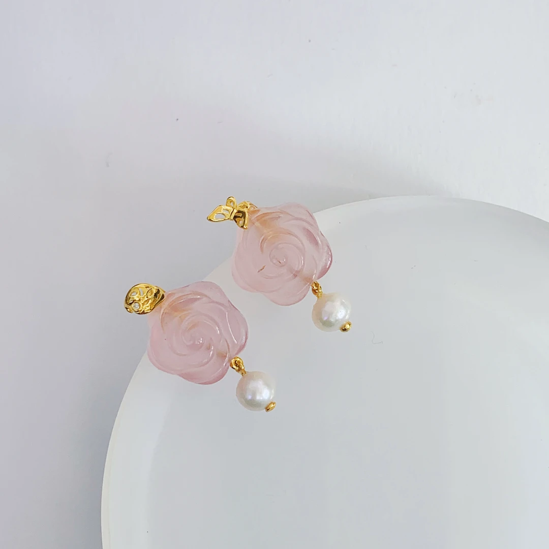 ＃【春光-山茶拂花】S925水晶耳钉IDP12303044