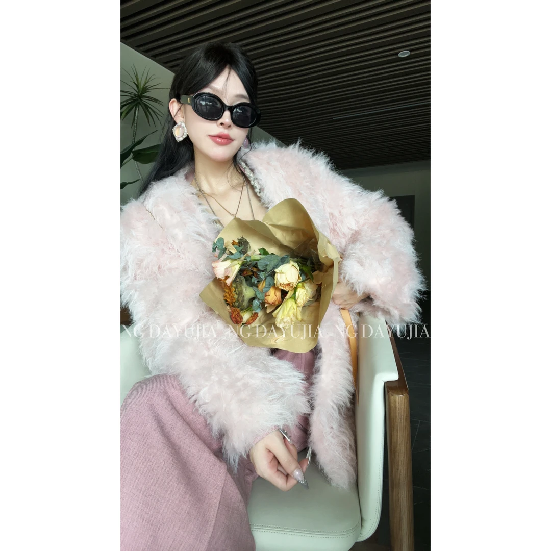 大语家【晨露野蔷薇】自制粉白系托卡夹棉卷卷毛仿皮草外套