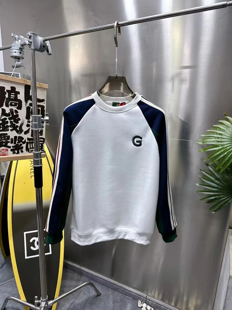 男士加绒加厚卫衣刺绣字母拼色保暖长袖上衣时尚休闲百搭宽松条纹