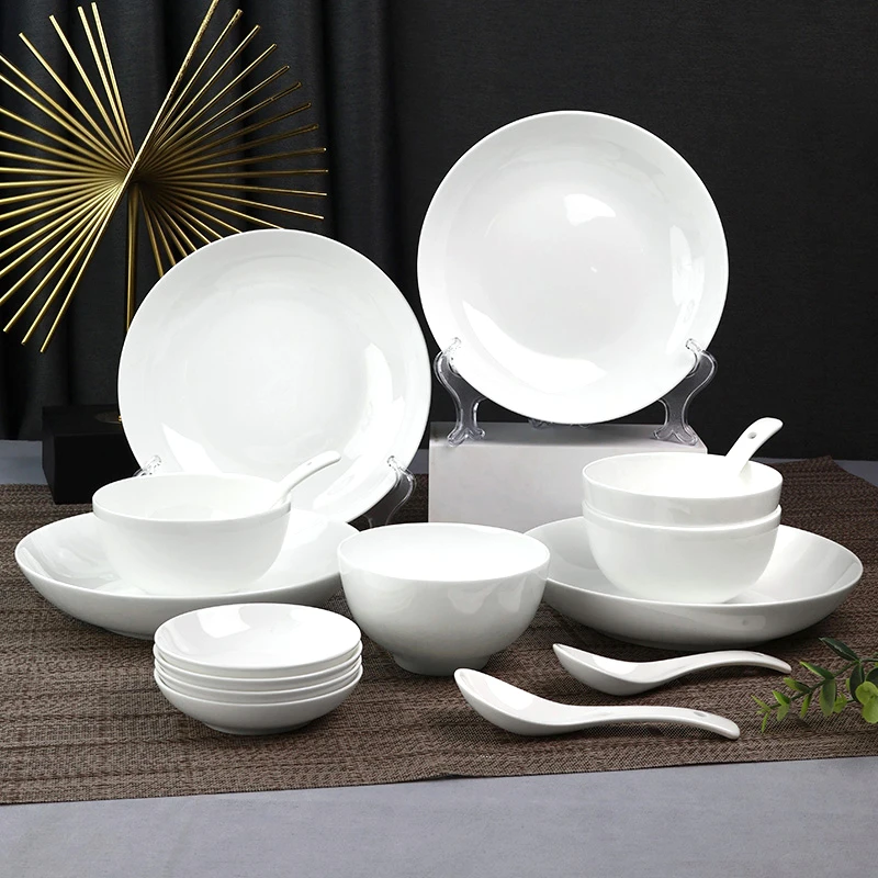 孟垣纯白骨瓷16件套釉下彩西餐牛排盘酒店盘子家用创意简约陶瓷