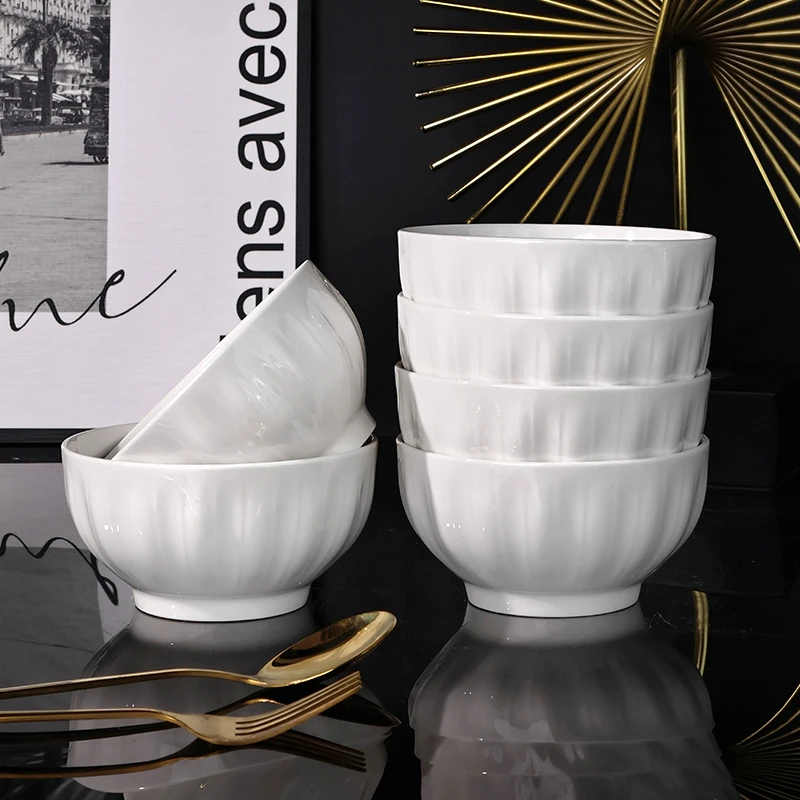 孟垣纯白金瓜6个装5英寸饭碗家用简约创意陶瓷防烫米饭碗吃饭碗