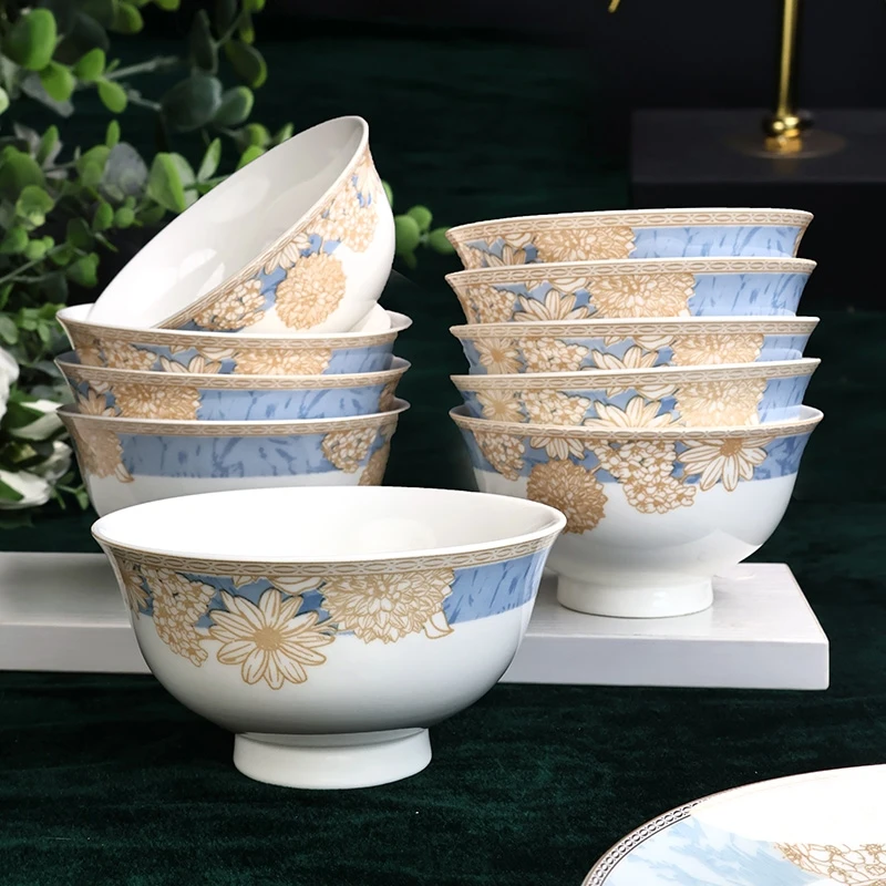 孟垣时光漫步10个4.75英寸家用汤碗陶瓷高档防烫高脚米饭碗吃饭碗