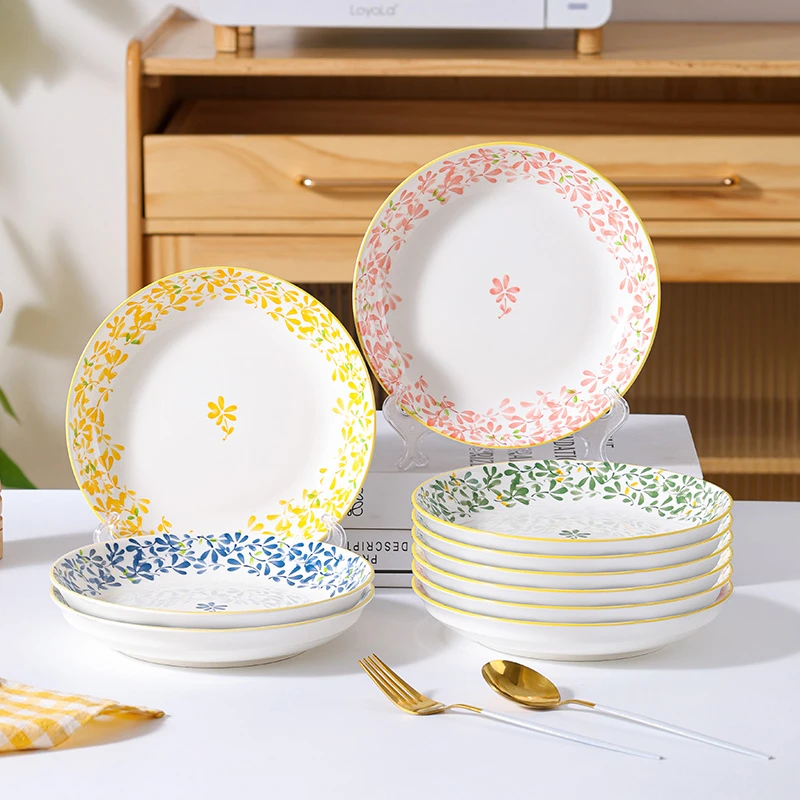 孟垣四季繁花系列10个装6.5英寸圆盘家用陶瓷盘碟