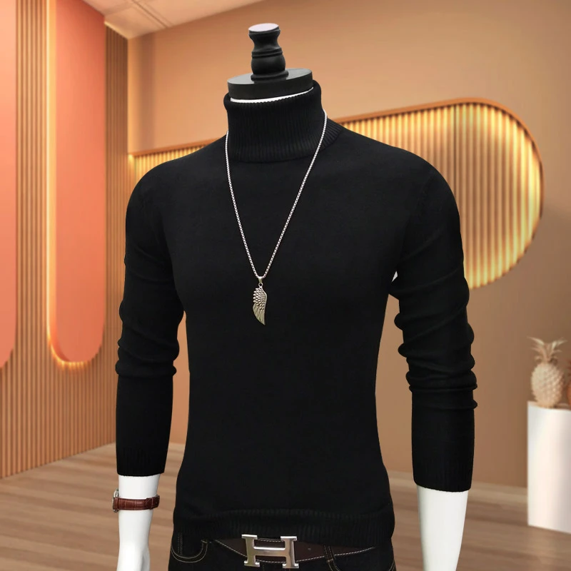 男士半高领毛衣保暖打底衫男士瘦修身内百搭针织衫纯色时尚秋冬季