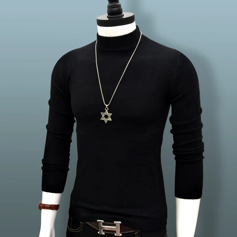 2023男士半高领百搭修身韩版毛衣情侣保暖休闲纯色套头针织衫潮牌