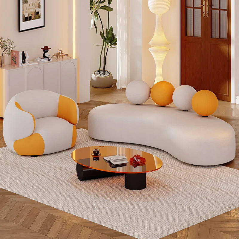 轻奢美容院沙发客厅异形酒店创意现代弧形小户型沙发组合家用布艺