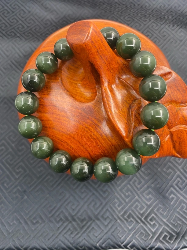 和田玉碧玉冰底黑猫卡12女士时尚老型单圈玉手串精美手串珠素圈