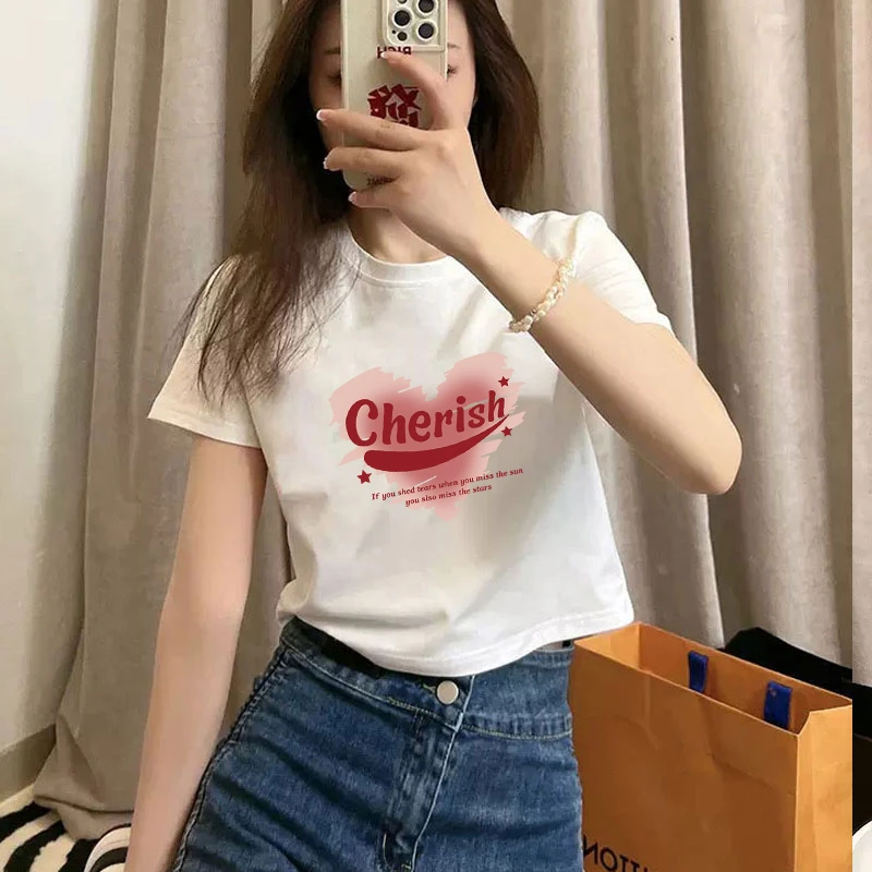 2025新款短款棉T恤女夏季纯欲白色宽松正肩上衣百搭显瘦体t恤黑白