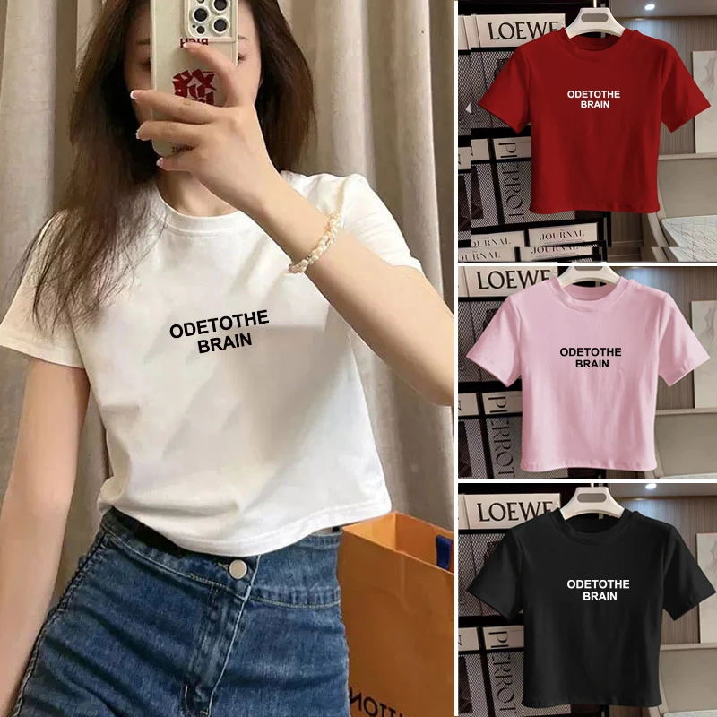 2025新款短袖短款棉T恤女宽松上衣高腰百搭t恤女ins小众黑白夏季