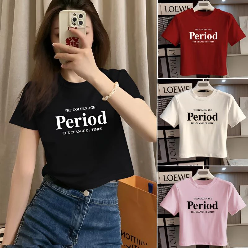 2025新款短款棉T恤女夏季纯欲短袖宽松正肩上衣百搭显瘦体t恤黑白