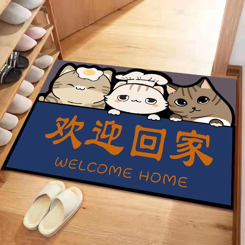 欢迎回家地垫客厅入户门走道卧室门口进门垫可水洗卡通猫咪脚垫子