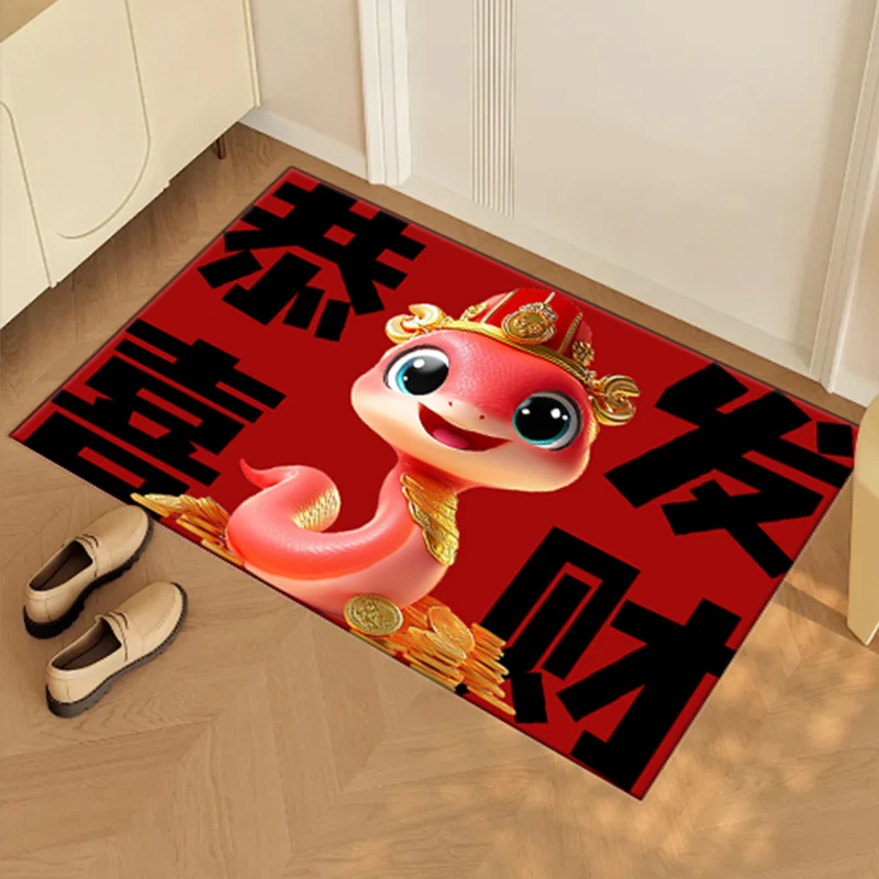 2025新款喜庆蛇年硅藻泥印花地垫防滑耐脏可水洗入户玄关脚垫