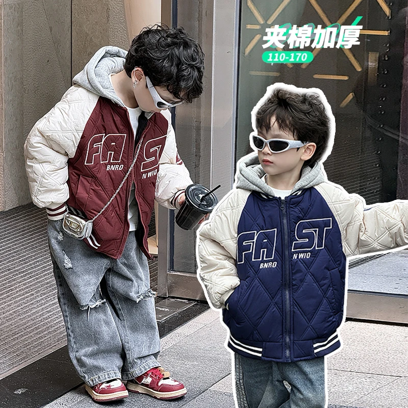 冬季新款男童痞帅夹棉加厚棒球服外套时尚大中小童韩版棉服潮