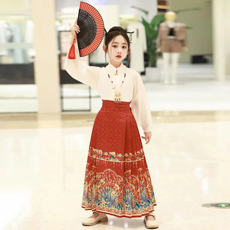 新款儿童马面裙套装明制改良唐装汉服女童中国风古装女孩古风日常