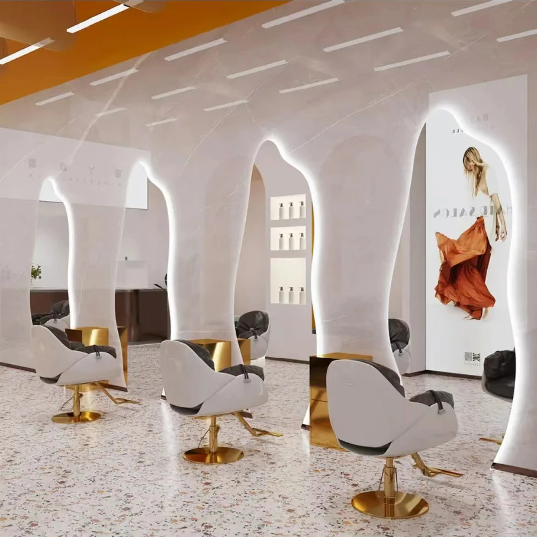 理发店美发镜台网红潮款发廊异形剪发镜烫染壁挂大镜子LED智能镜