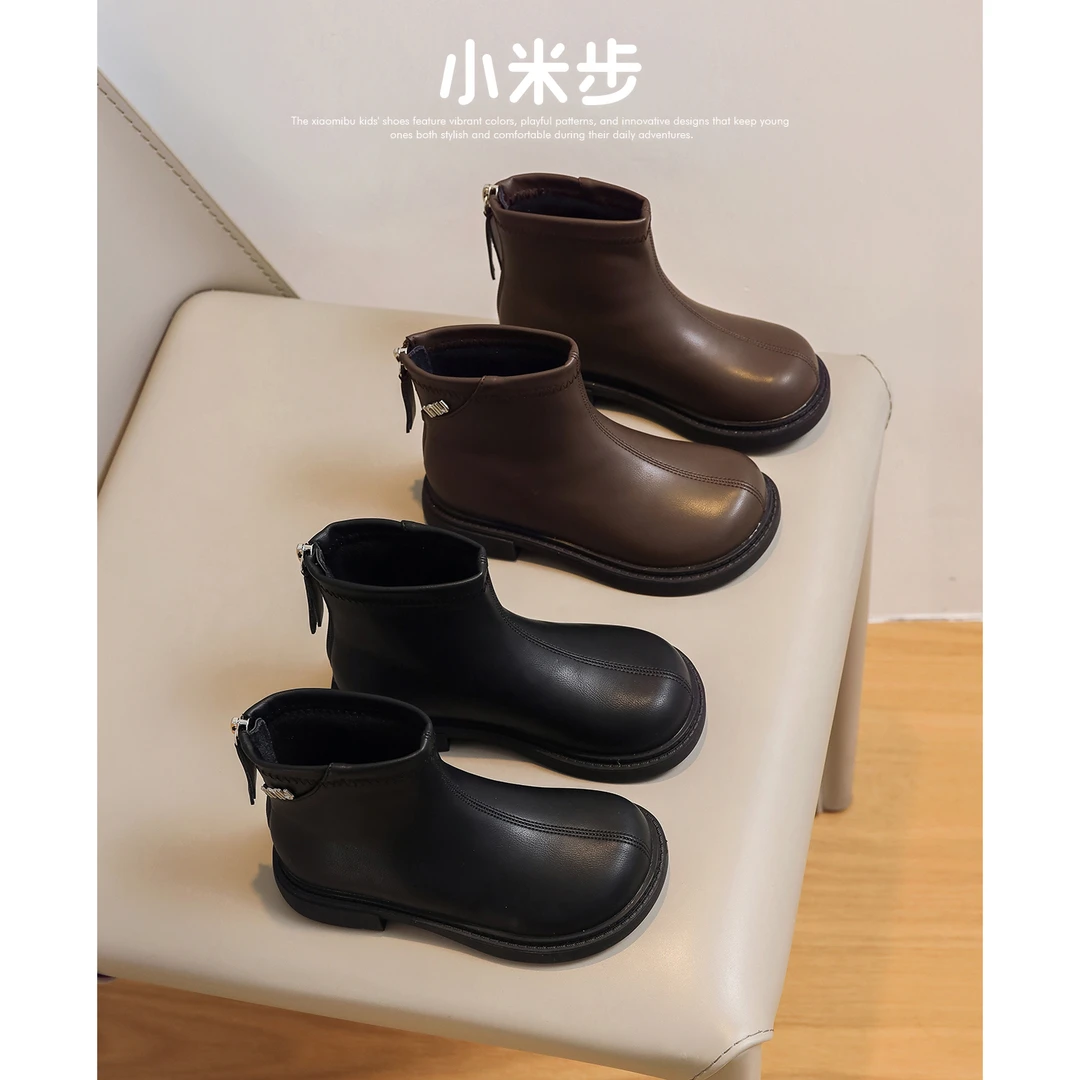 【达人专属】小米步【西雅图】皮靴秋冬季筒靴时尚百搭拉链儿童短靴