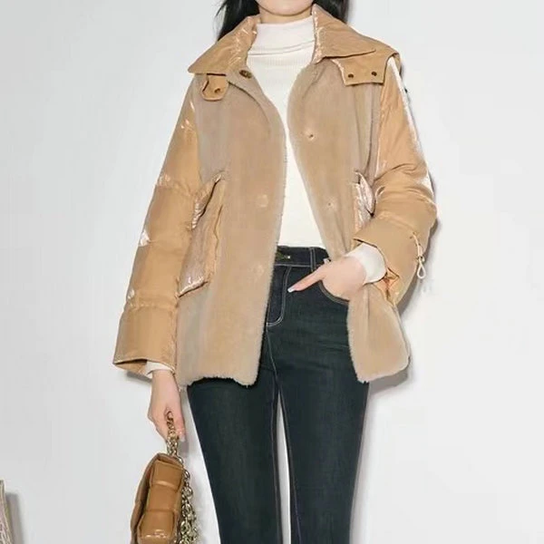 J240    可开叉抽绳衣摆短款连棉服外套（卡码拍大）
