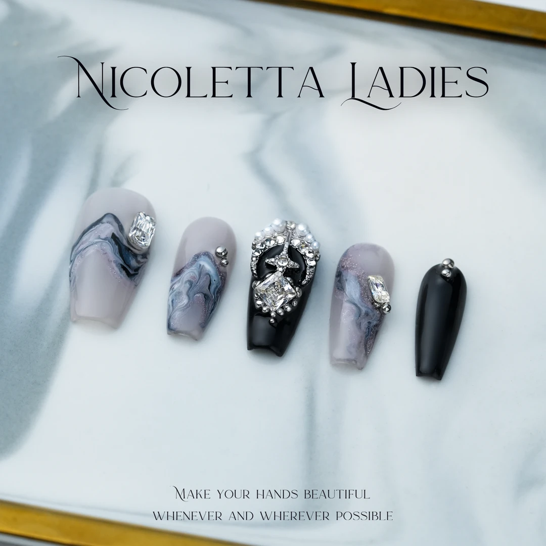 Nicoletta Ladies【山水之间】秋冬高级晕染带钻爆闪手工穿戴甲10片