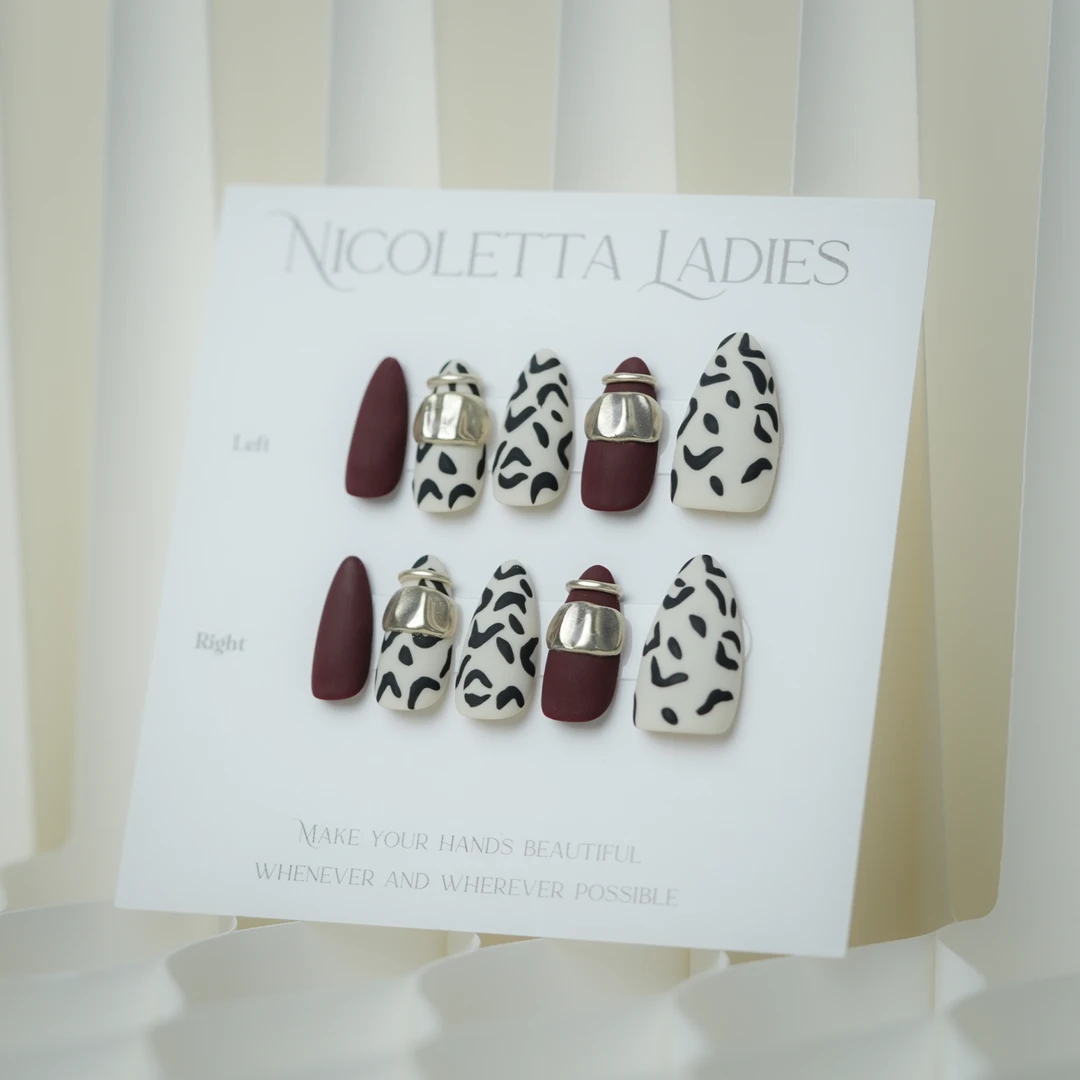 Nicoletta Ladies【小野猫】欧美个性黑白豹纹磨砂款高级手工穿戴甲