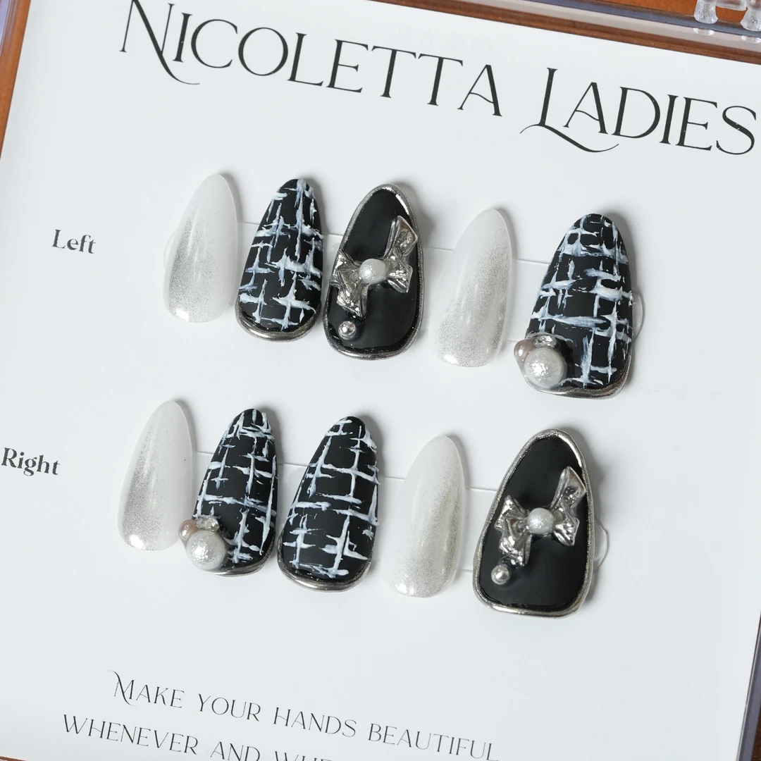 Nicoletta Ladies【黑珍珠】冬季格子系列显白高级手工穿戴甲