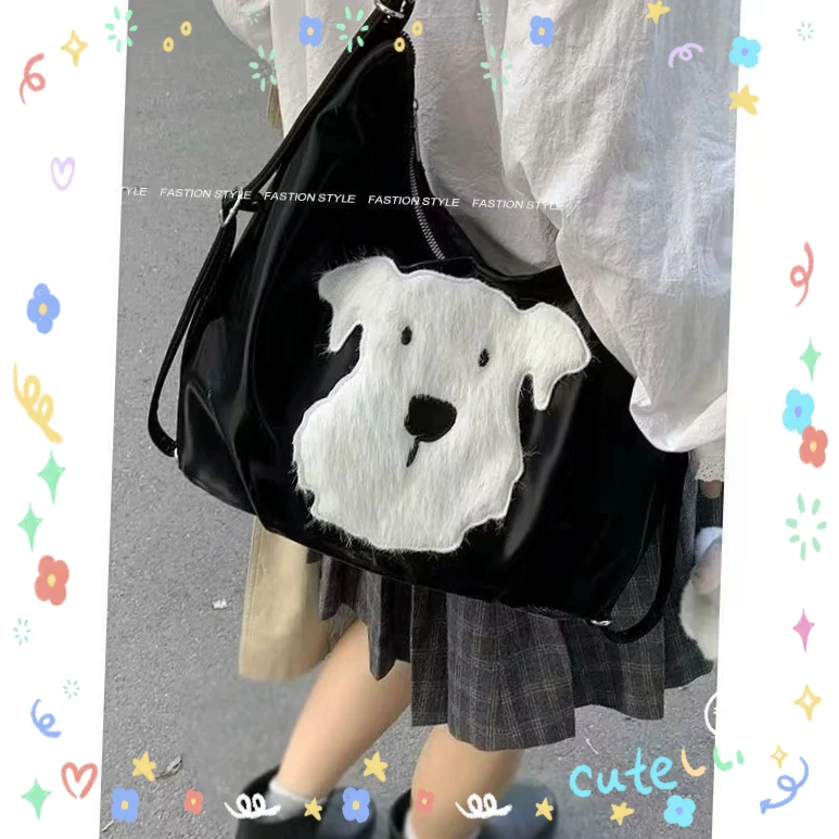 可爱小狗托特包FLFC女包包2024新款潮韩国学院风双肩包大容【刚子】
