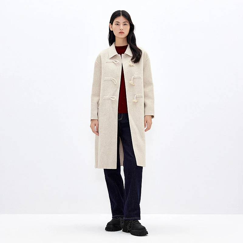 十二篮专选24冬新款羊毛骆驼绒学院风牛角扣大衣女7C44580010