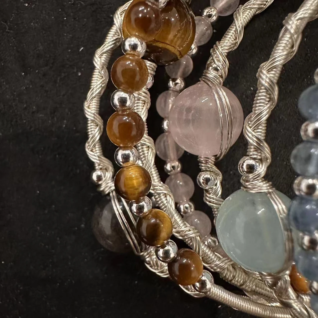 合成金属手链 「永夜星辰」四色彩珠双圈手镯