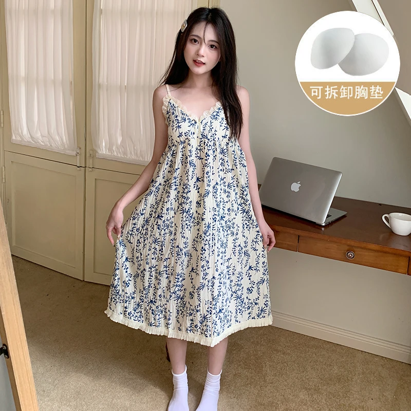 新款夏季带胸垫吊带睡裙女薄款休闲宽松睡衣女士可外穿家居服ins