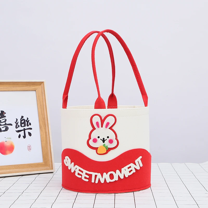 经典时尚高档卡通托特方包百日宴毛毡包批发兔年网红圆包伴手礼