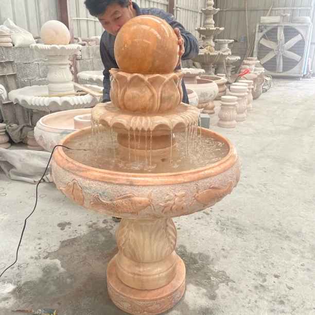 石雕晚霞红喷泉流水摆件家居庭院办公室摆件