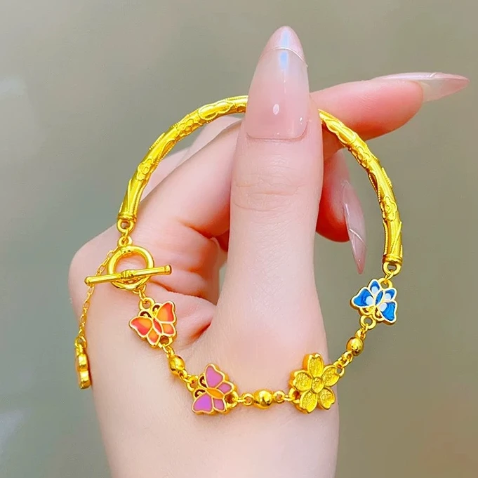 福利17  古法蝴蝶流苏烧蓝手链女国风镂空花丝圆珠珐琅彩宝手串