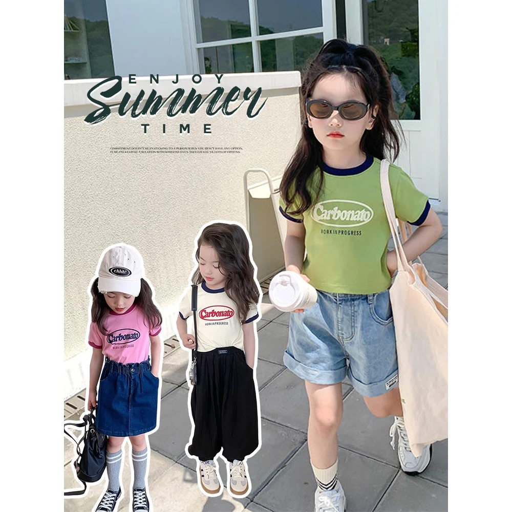 女童夏新款短袖T恤女宝宝T印花卡通童装儿童圆领薄款半袖时髦2412