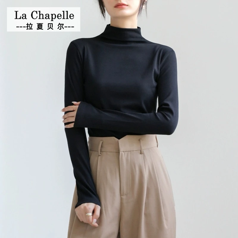 拉夏贝尔JS半高领打底衫女内搭秋冬加绒加厚长袖棉T洋气修身上衣