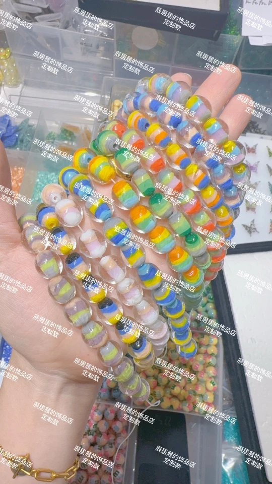 定制三色油画琉璃橄榄珠通孔diy配件