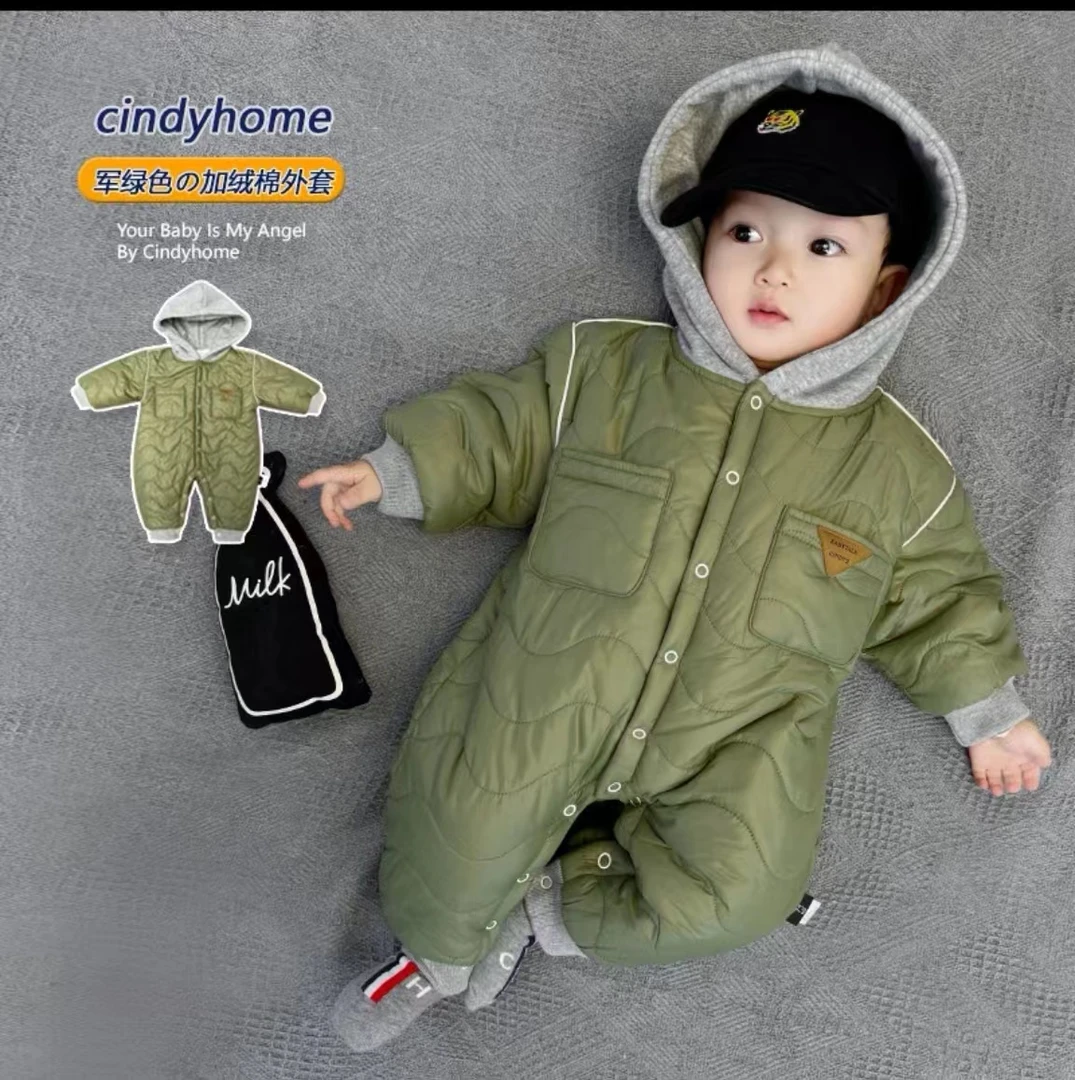 【诚】秋冬季新款双兜三角标加绒加厚连帽婴儿幼儿宝宝衣服保暖童装
