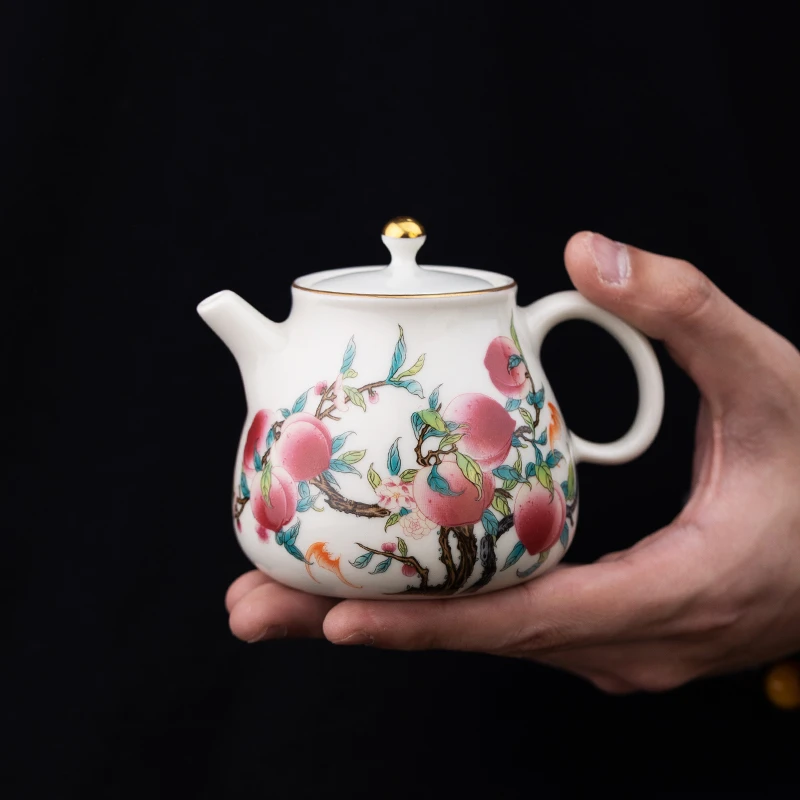 德化高端复古纯手工陶瓷九桃五福泡茶壶功夫茶具家用单壶茶壶JTH
