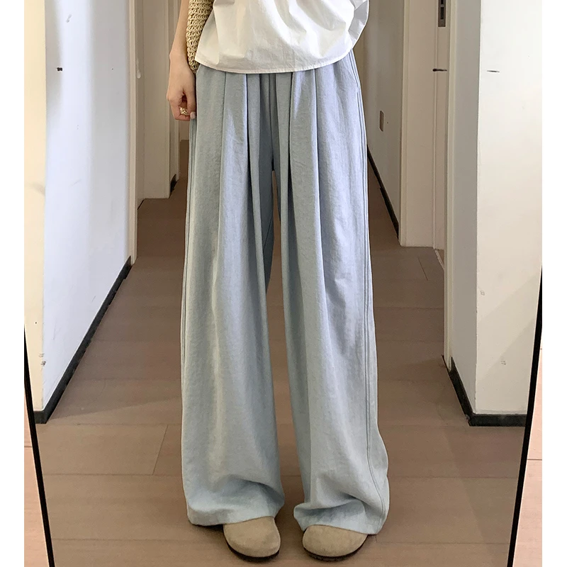 鑫鑫同学奶油山本肌理感显瘦春夏季慵懒风高腰宽松休闲直筒裤子