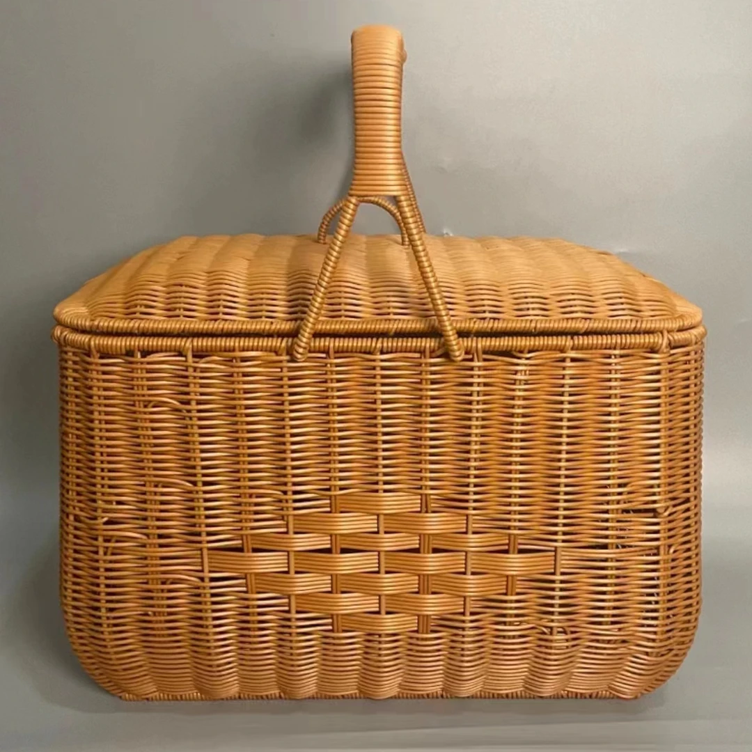 纯手工藤编手提篮中国结方形野餐篮家用大容量户外复古储物HY062