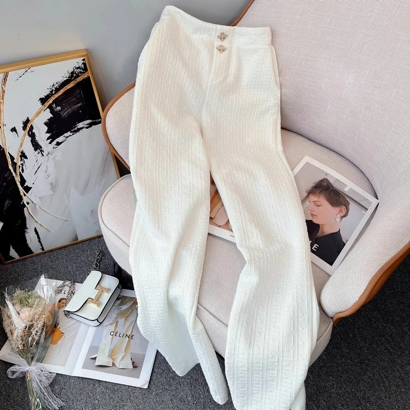 阔腿裤秋冬显瘦小香风白色雪尼尔窄版高级感爆款小个子直筒裤子女