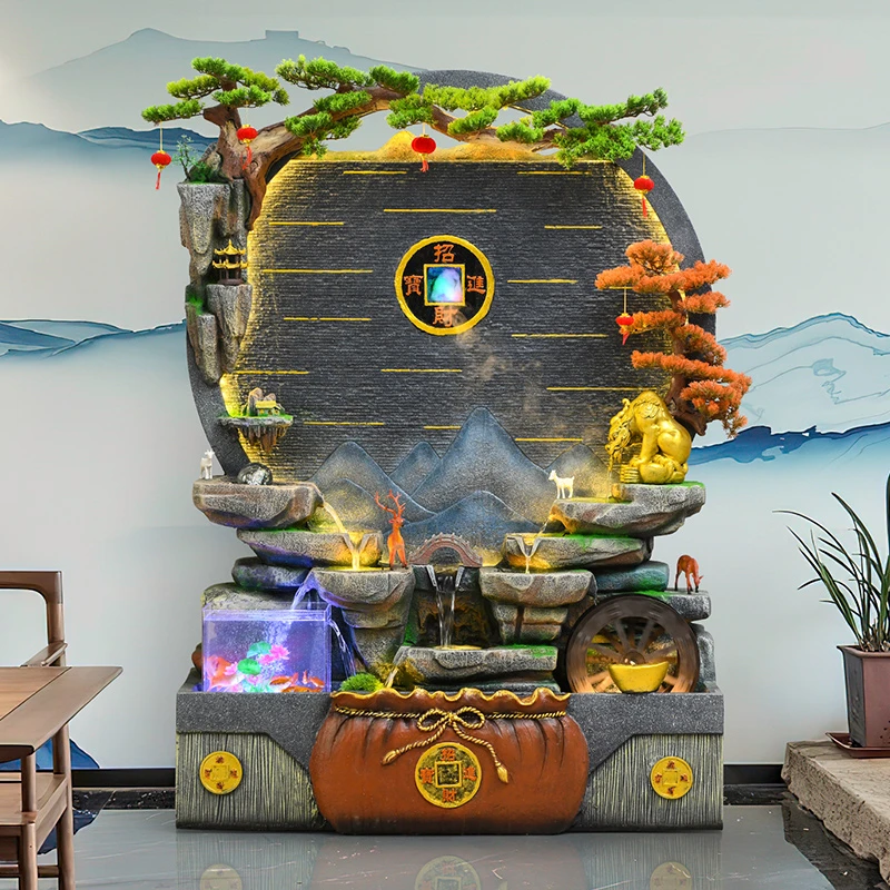 流水生财摆件松弛感日常家居创意流水摆件客厅玄关循环水摆件送礼