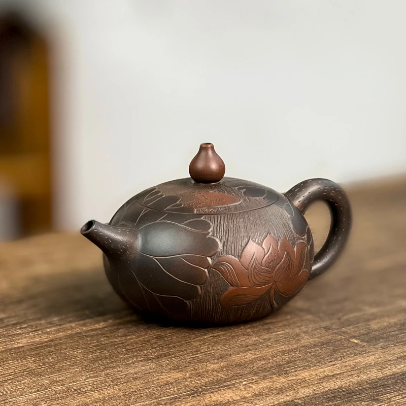 鱼嘻【约170cc】 周宇蛟广西钦州坭兴陶茶具 纯手工紫陶原矿泥料