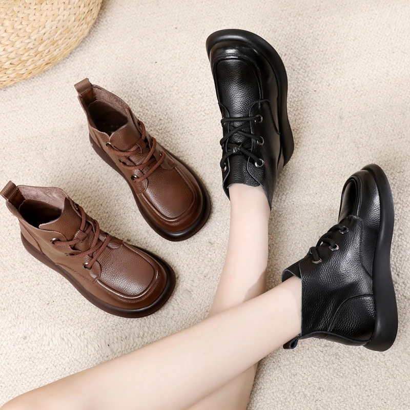 精选2365头层牛皮英伦风百搭软底秋冬复古牛皮马丁靴复古风妈妈鞋