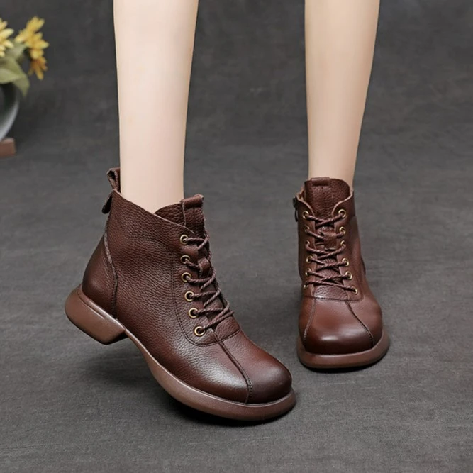 秋冬头层牛皮马丁靴女软底皮毛一体复古英伦风显脚小女靴加绒女鞋