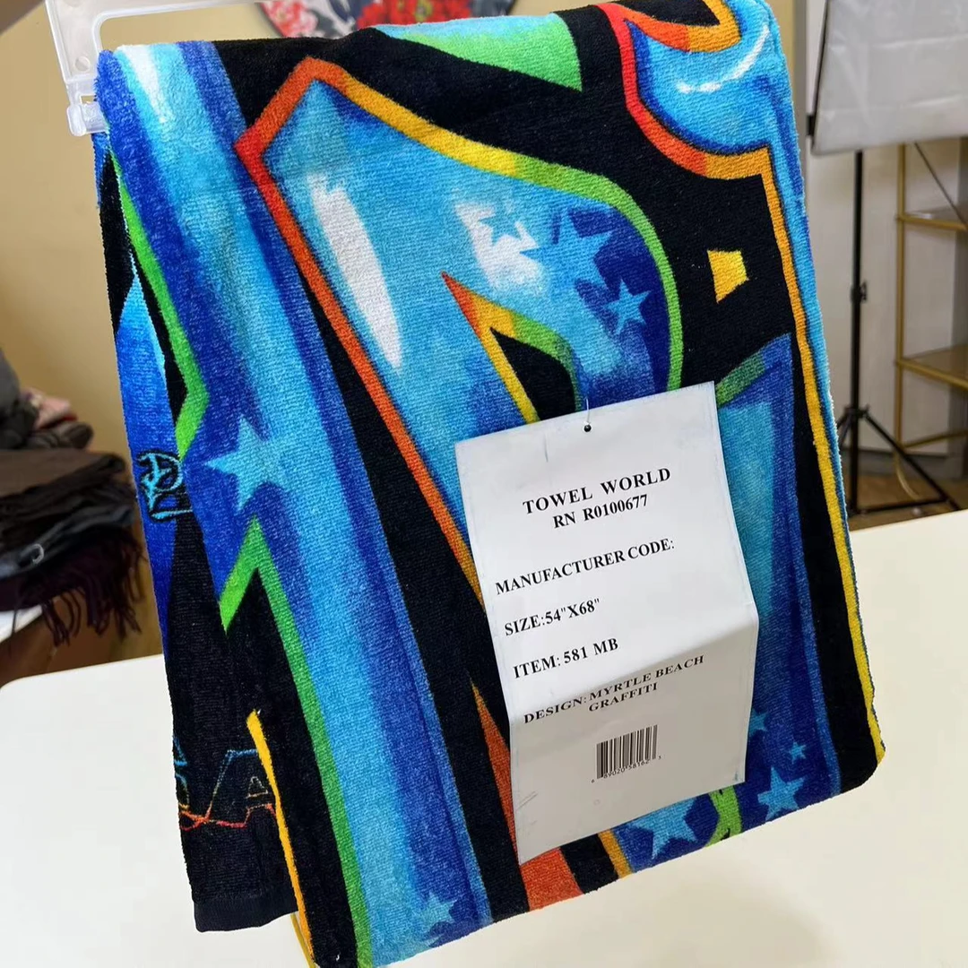 单人印花浴巾美式风格