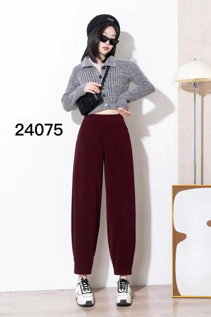 【玲玲】金丝条休闲花苞萝卜裤24075