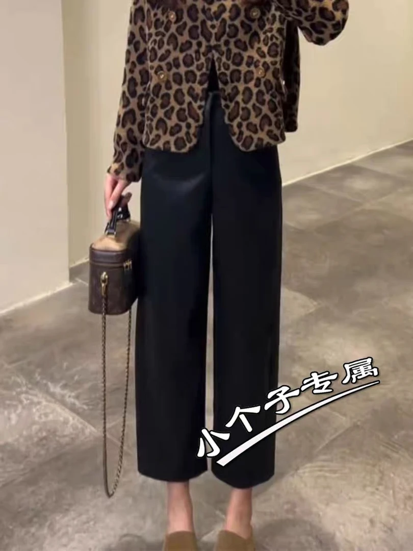 【小个子拿捏】真的推荐！秋冬阔腿裤加绒加厚七分/九分皮裤显瘦显高